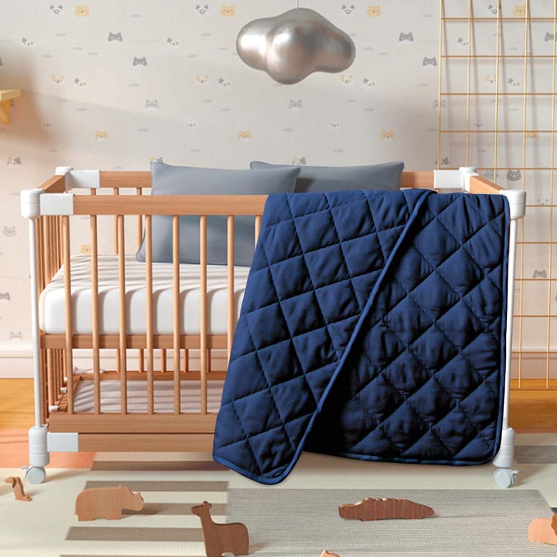 BEDSUM 100% Brushed Microfiber Down Alternative Toddler Comforter, Ultra Soft Lightweight and Warm Breathable Crib Quilted Blanket for Nursery Stroller Bed, 39x47 Inches, Navy Blue - Image 5